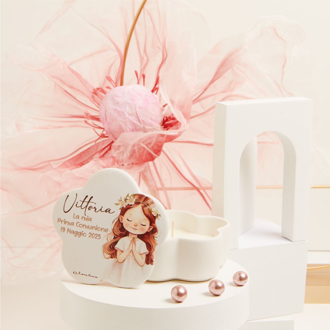 Claraluna - Scatolina fiore bambina Prima Comunione con candela Personalizzabile 25365CAND