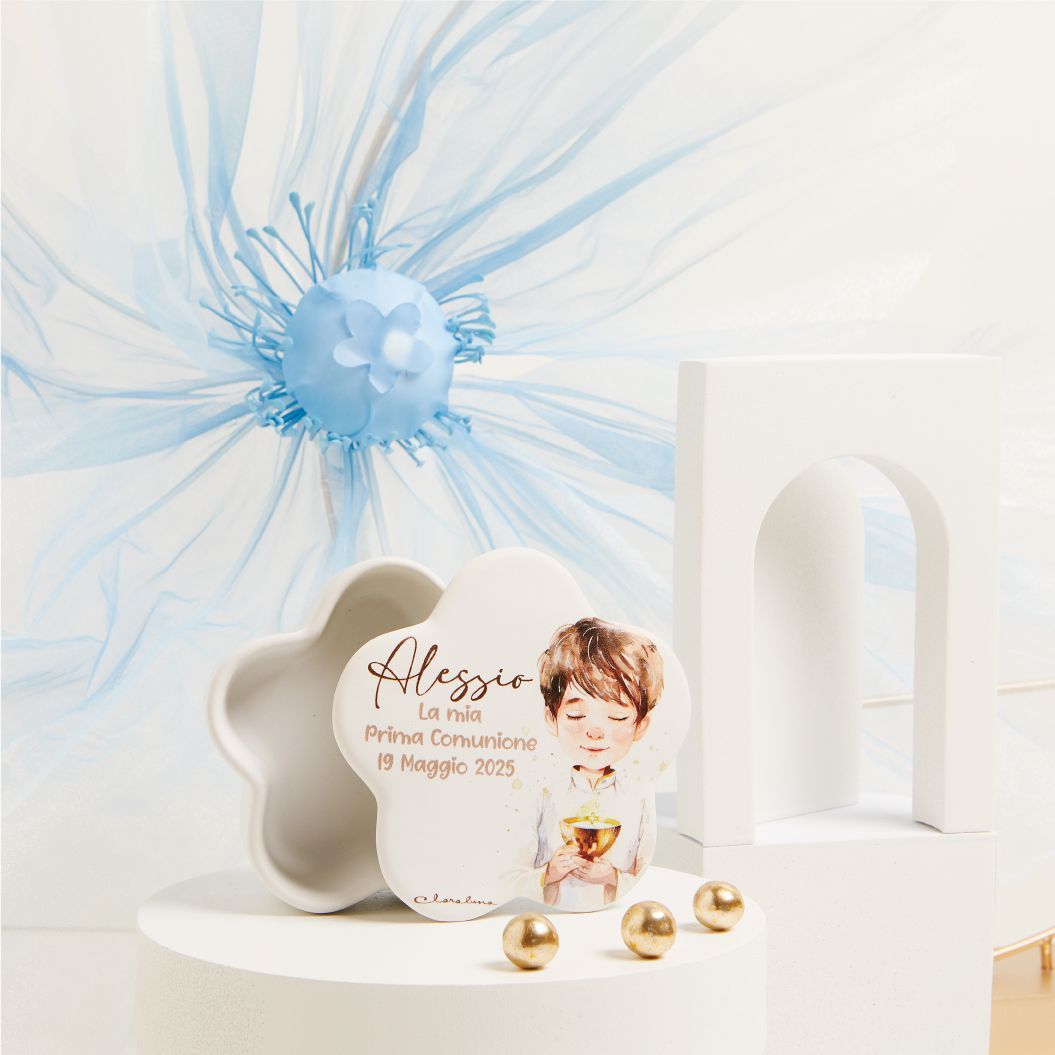 Claraluna - Scatolina fiore bambino Prima Comunione Personalizzabile 25369