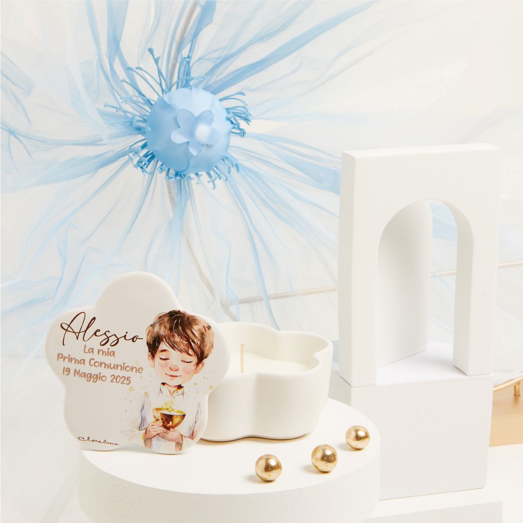 Claraluna - Scatolina fiore bambino Prima Comunione con candela Personalizzabile 25369CAND