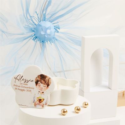 Claraluna - Scatolina fiore bambino Prima Comunione con candela Personalizzabile 25369CAND