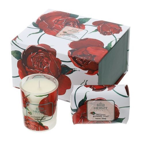 Hervit - Set candela e sapone rose Baccarat bianco 29715