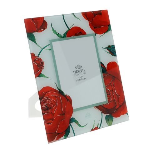 Hervit - Cornice in vetro rettangolare Rose Baccarat bianco 29755