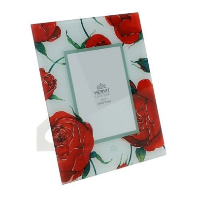 Hervit - Cornice in vetro rettangolare Rose Baccarat bianco 29755
