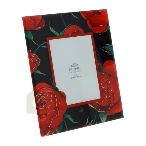 Hervit - Cornice in vetro rettangolare Rose Baccarat nero 29754