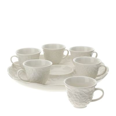 Hervit - Vassoio con 6 tazzine e zuccheriera in porcellana Linea Romance 30033