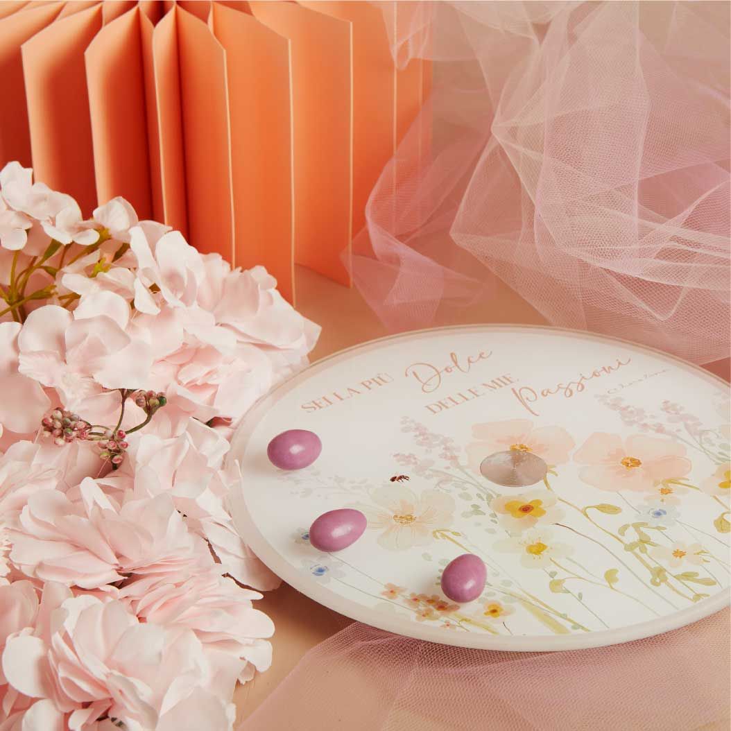 Vassoio girevole con decoro floreale rosa