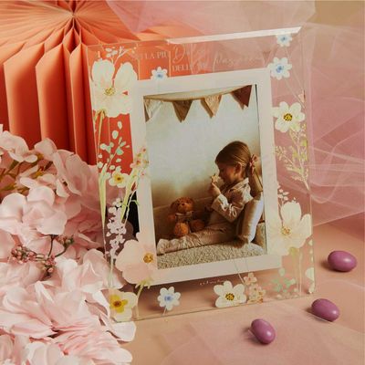 portafoto con decoro floreale rosa