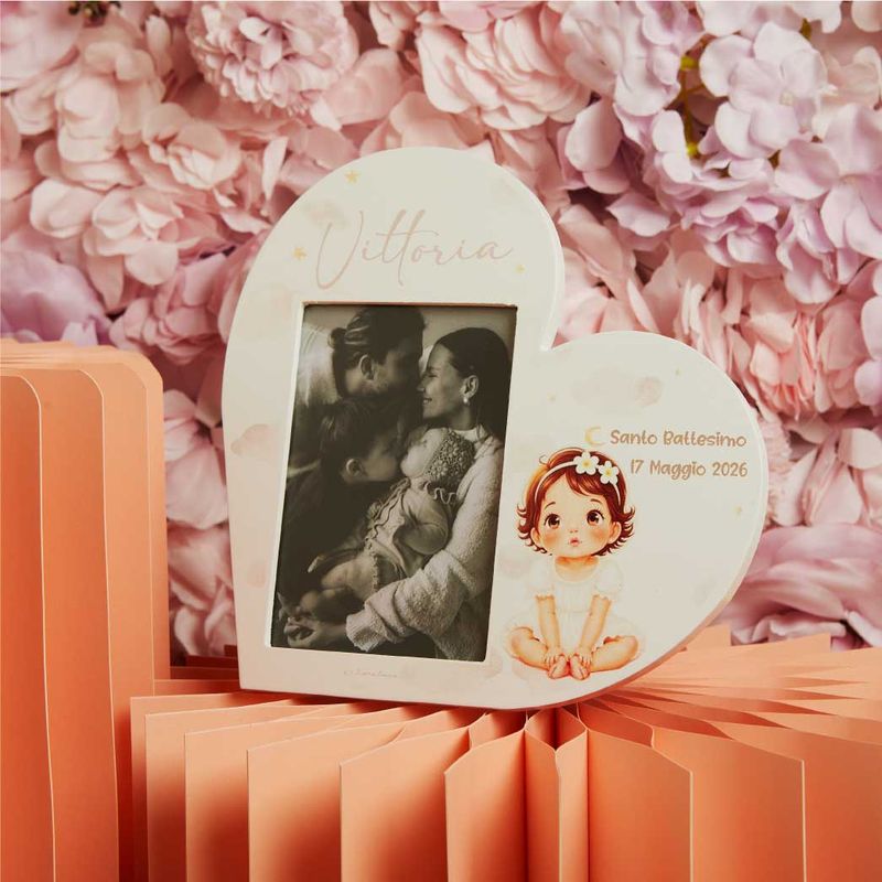 Portafoto cuore battesimo femmina