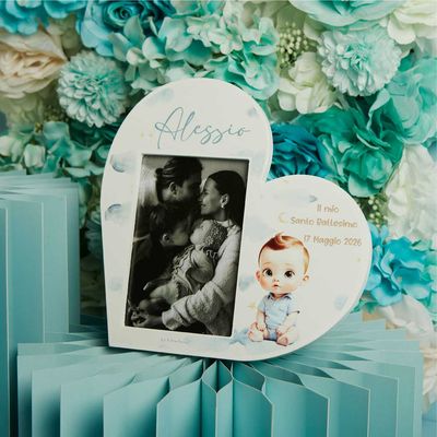 Portafoto cuore battesimo maschio