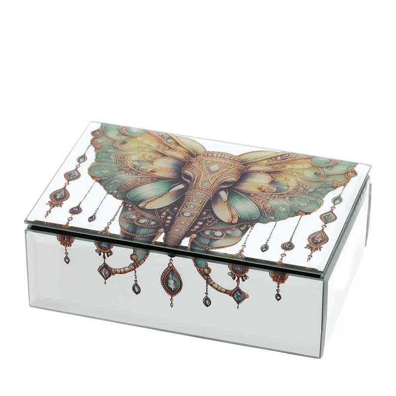 Cofanetto portagioie in legno con top in vetro base specchi Animalgem Elefante