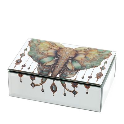 Cofanetto portagioie in legno con top in vetro base specchi Animalgem Elefante
