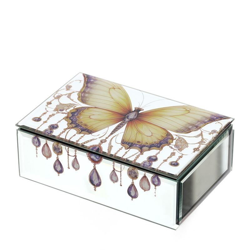 Cofanetto portagioie in legno con top in vetro base specchi Animalgem Farfalla