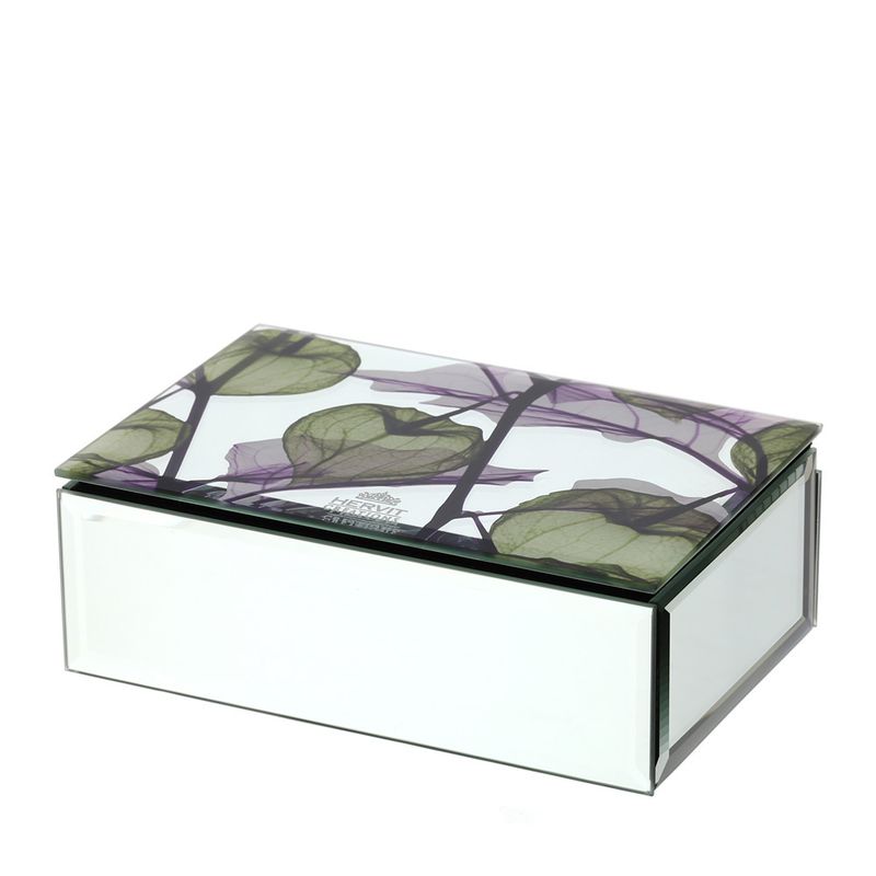 Cofanetto portagioie in legno con top in vetro base specchi Alkekengi verde