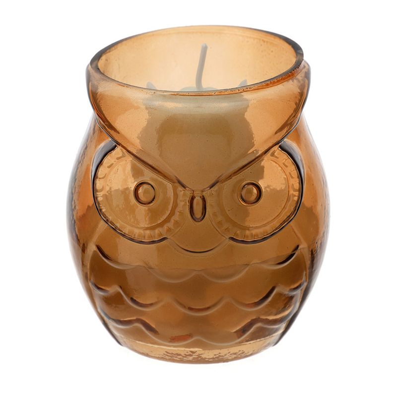 Candela in Vetro con Civetta Ambra - Ø8x9cm