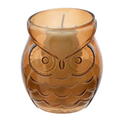 Candela in Vetro con Civetta Ambra - Ø8x9cm