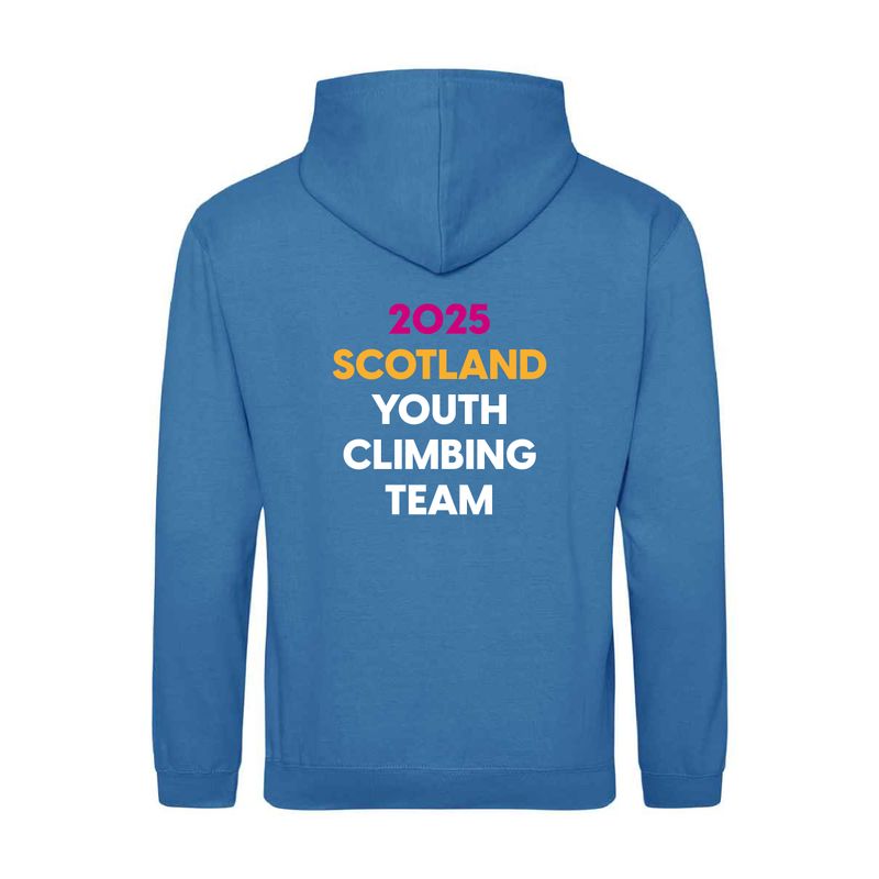 ClimbScotland Youth Climbing Team 2025 Hoodie – Sapphire Blue (Adult Sizing)