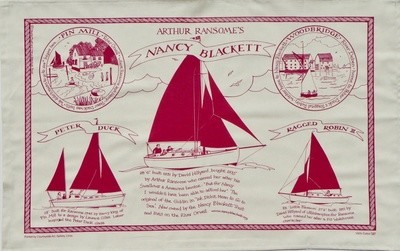Nancy Blackett "Three Ships" Linen Teatowel (burgundy)