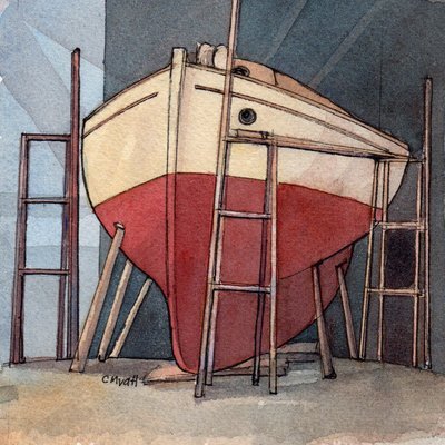 Nancy Blackett "In The Boatshed" Large Square Greetings Card