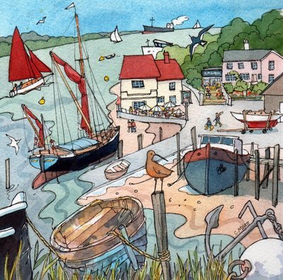 "Pin Mill" Large Square Greetings Card