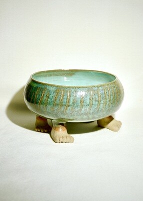 Crackle pot with feet (green 3)