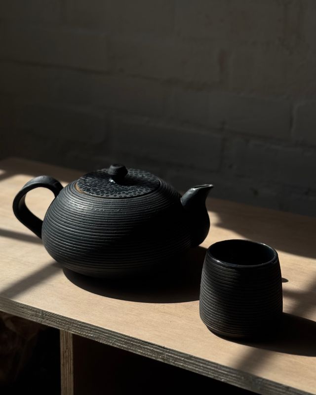 Satin black tea set
