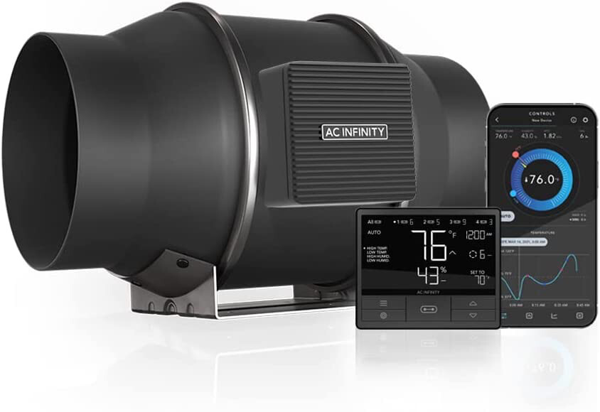 AC INFINITY CLOUDLINE PRO T6, QUIET INLINE DUCT FAN SYSTEM WITH TEMPERATURE HUMIDITY VPD CONTROLLER, 6-INCH
