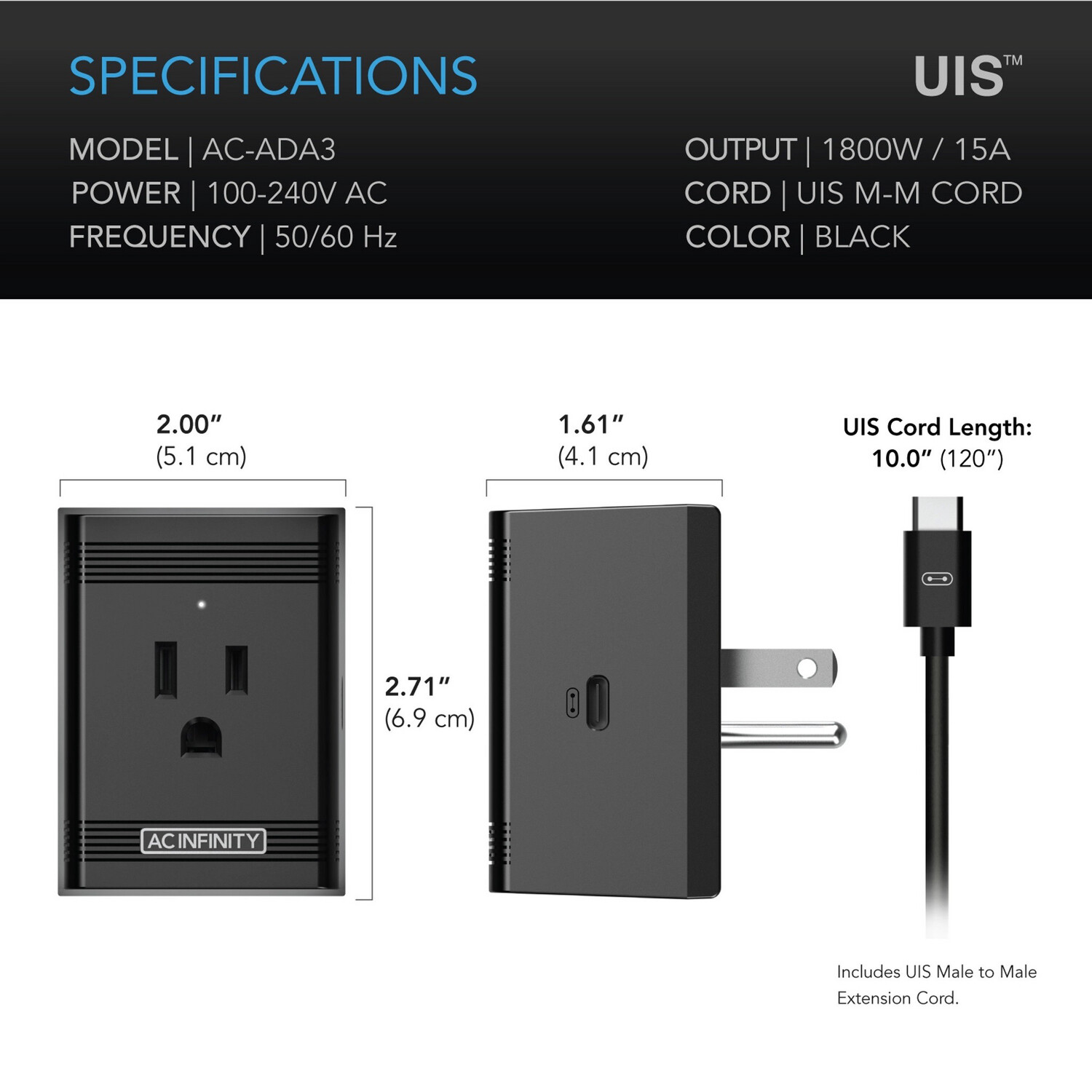 AC Infinity UIS Control Plug, for Outlet-Powered Equipment