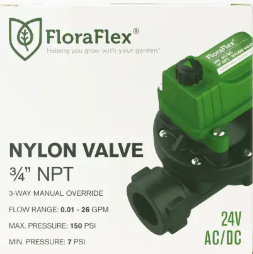 Floraflex Nylon Valve | 24V AC/DC Electric Irrigation Control Valve | 3/4&quot;