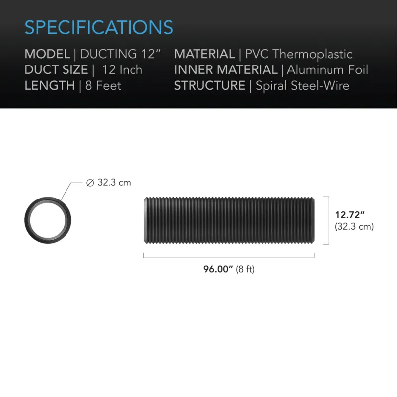 AC INFINITY FLEXIBLE FOUR-LAYER DUCTING, 8-FT LONG, 12-INCH