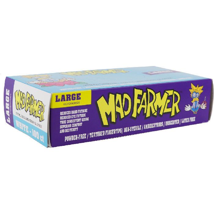 Mad Farmer White Nitrile Gloves, Size L, Box of 100