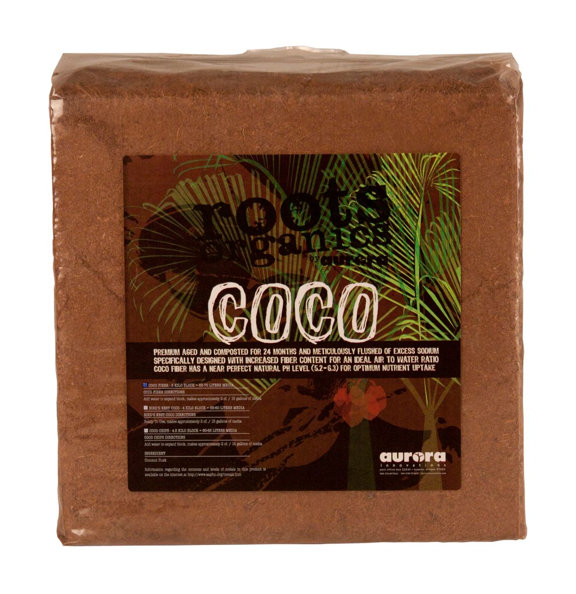 Roots Organics Coco Fiber, 12&quot; x 12&quot; Compressed Block