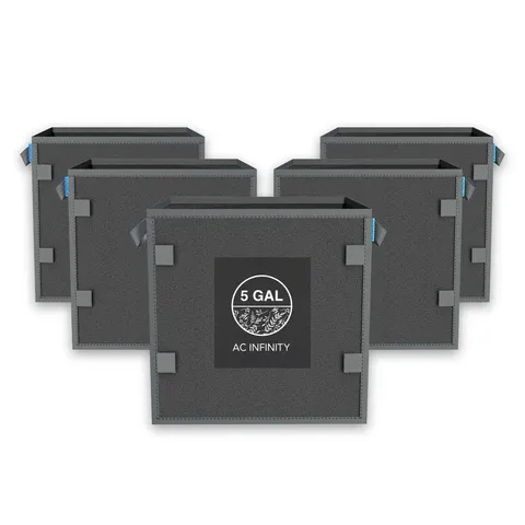 AC INFINITY 5 GAL, 5-PACK &quot;SQUARE&quot; HEAVY DUTY REUSABLE FABRIC POTS, 3 GALLON