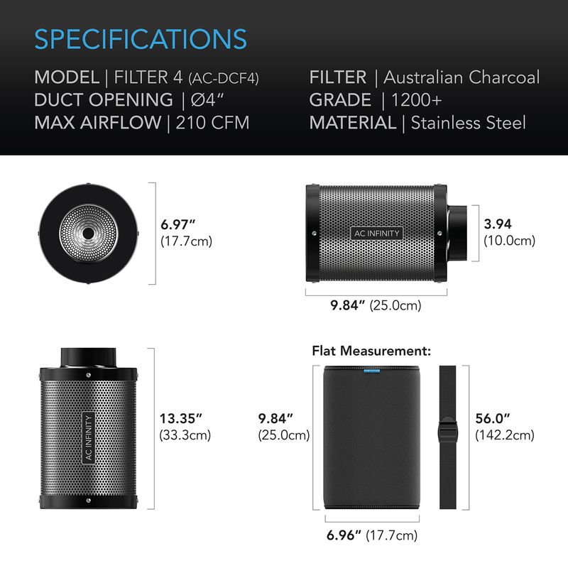 AC Infinity 4 Inch Duct Carbon Filter W/ Australian Charcoal