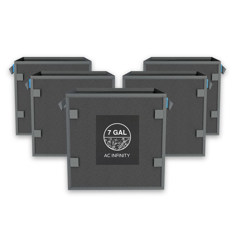 AC INFINITY 7 Gal 5-PACK HEAVY DUTY REUSABLE SQUARE FABRIC POTS, 7 GALLON