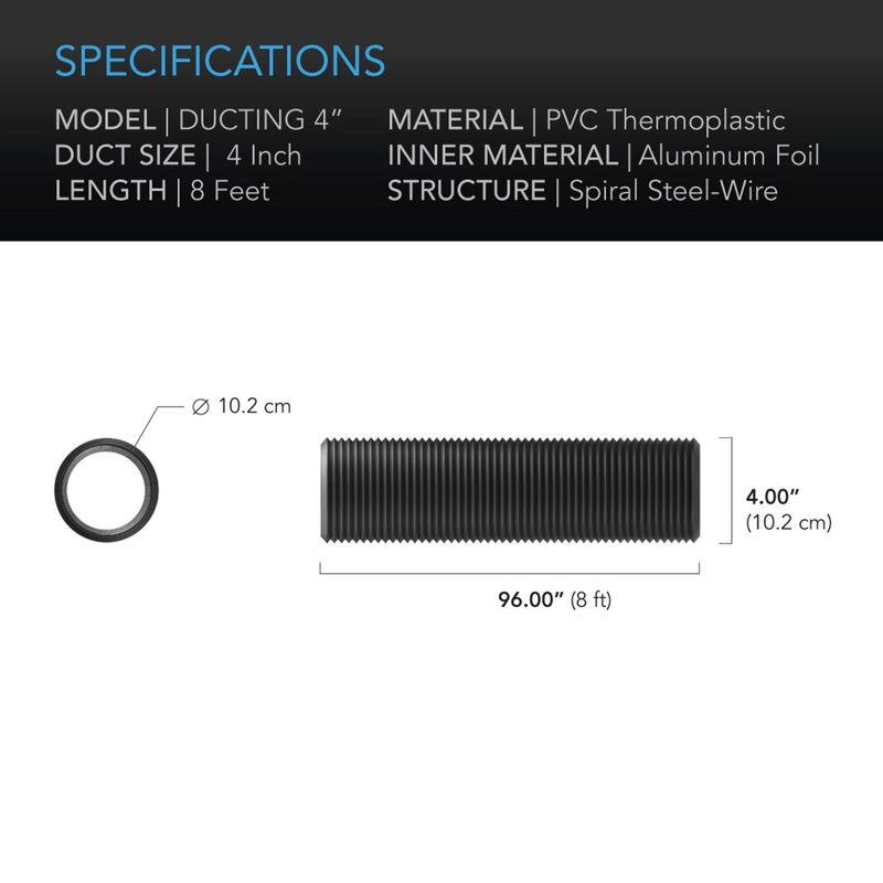 AC Infinity 4 Inch Flexible Four-Layer Ducting 8 ft