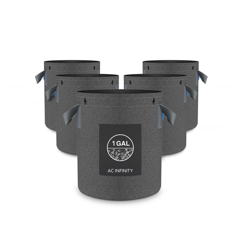 AC Infinity 1 GAL, 5-PACK HEAVY DUTY REUSABLE FABRIC POTS 1 GALLON