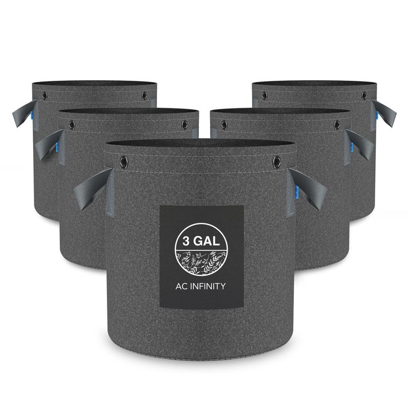 AC INFINITY 3 GAL, 5-PACK HEAVY DUTY REUSABLE FABRIC POTS, 3 GALLON