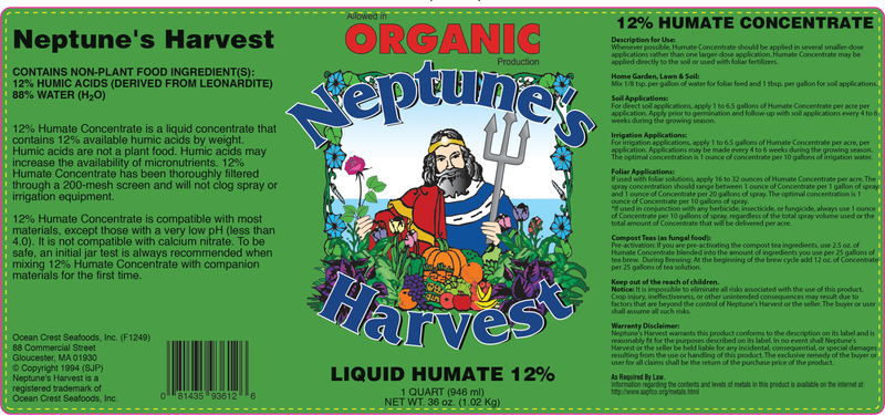 Neptune's Harvest Liquid Humate 12% Concentrate Quart