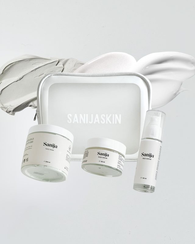 Set of cosmetic bag  &amp; mask &amp; cream &amp; and serum