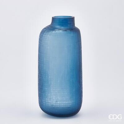 Vase à collet "Trame" en verre bleu