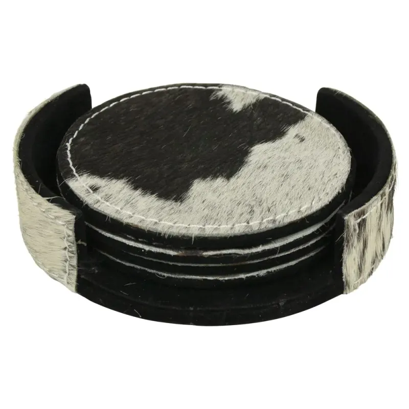 Dessous de verre vache rond noir/blanc