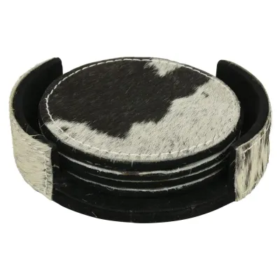 Dessous de verre vache rond noir/blanc