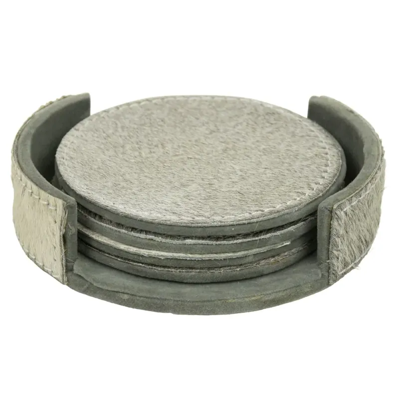 Dessous de verre en vache rond gris