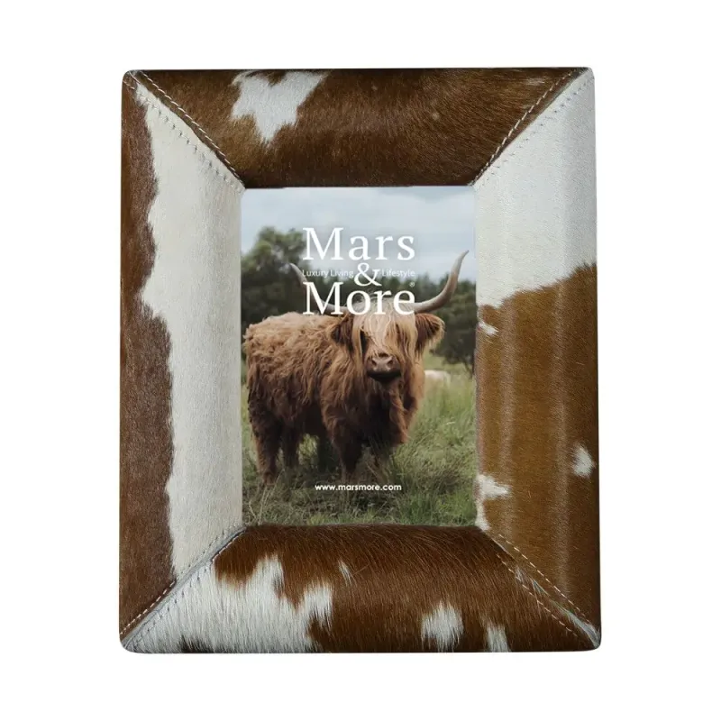 Cadre photo en peau de vache brun/blanc