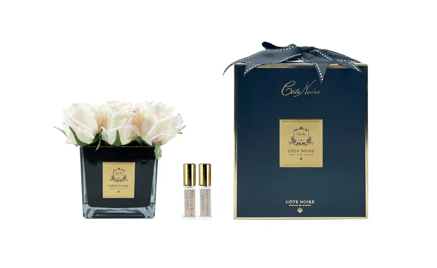 Square 9 Rose Buds Black Glass - Blush Square 9 Rose Buds Black Glass - Blush