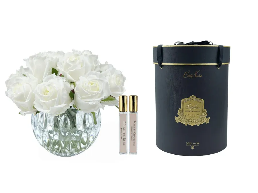 Luxury Round Bouquet - White Rose Buds Luxury Round Bouquet - White Rose Buds