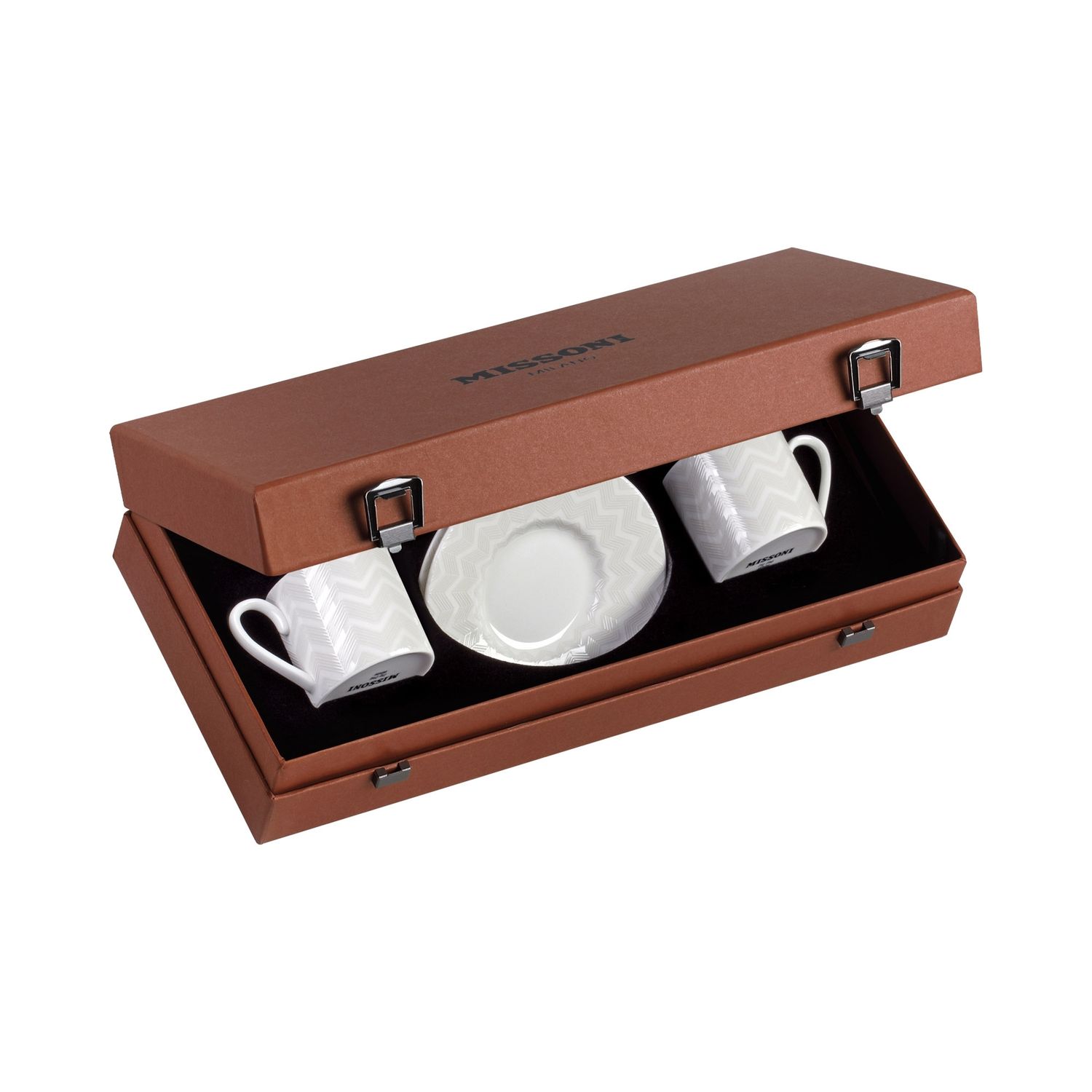 Set 2 tasses à café avec soucoupes – Zig Zag White