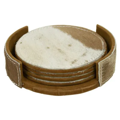 Round cow coaster brown/white