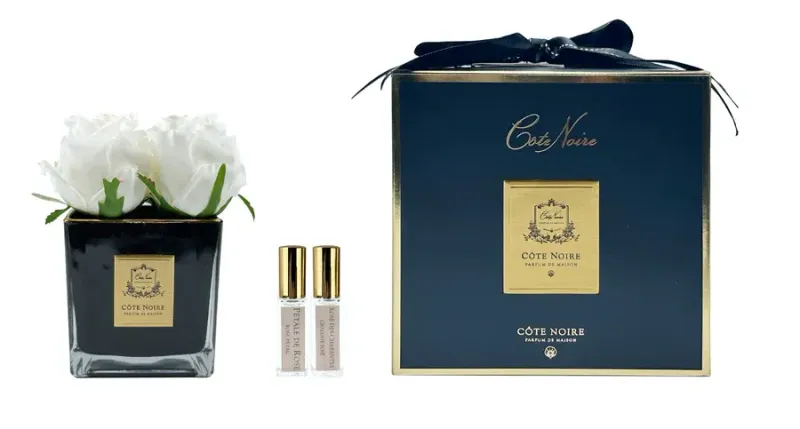 Square 4 Ros Buds Black Glass- Ivory