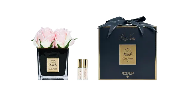 Square 4 Rose Buds Black - Champagne Pink Square 4 Rose Buds Black - Champagne Pink